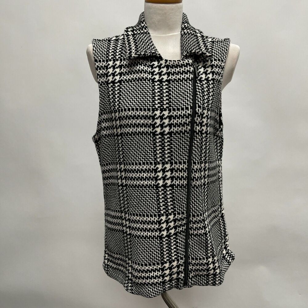 Chaps Women's Sweater Vest‎ X-Large Black Ivory White Sleeveless Full Zipper